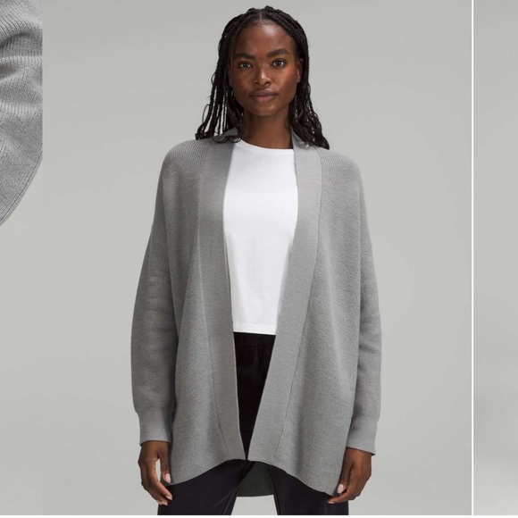 Lululemon Knit Cardigan Merino Wool Cotton Blend Gray Size 2 Pockets Long Length - Picture 5 of 8